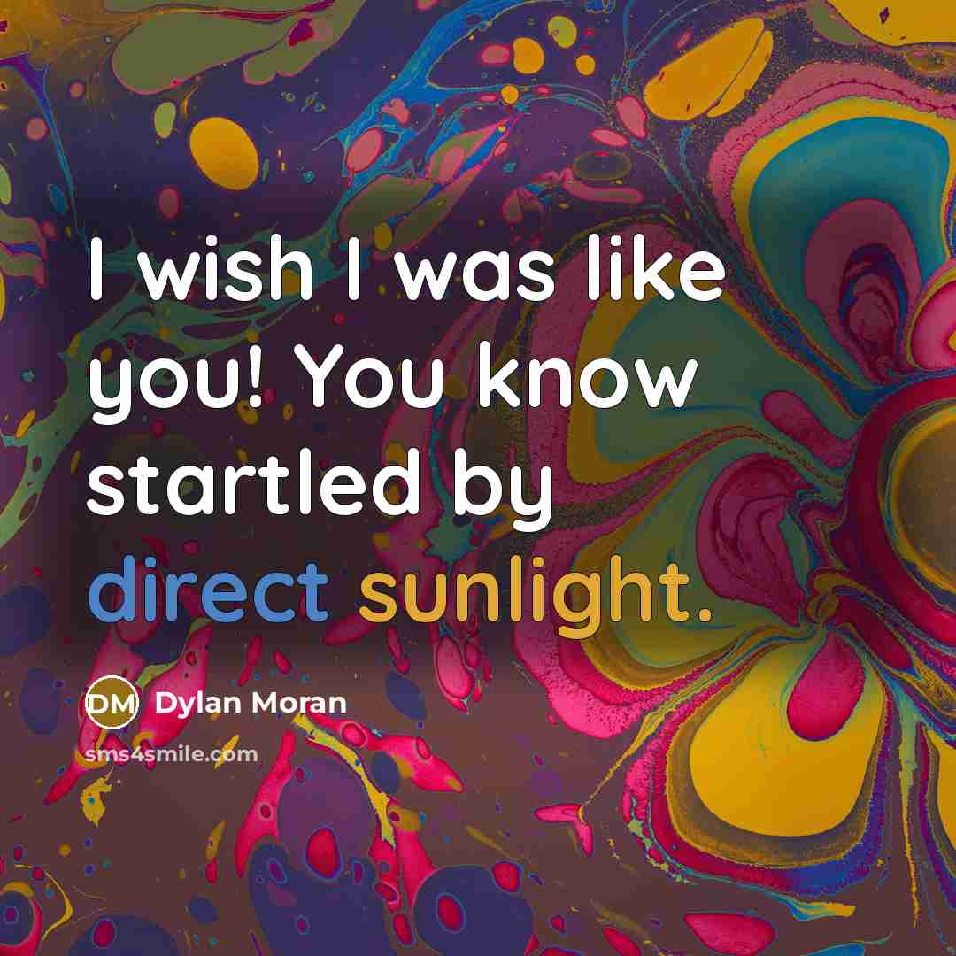 “I wish I was like you! You know startled by direct sunlight.” quote by Dylan Moran