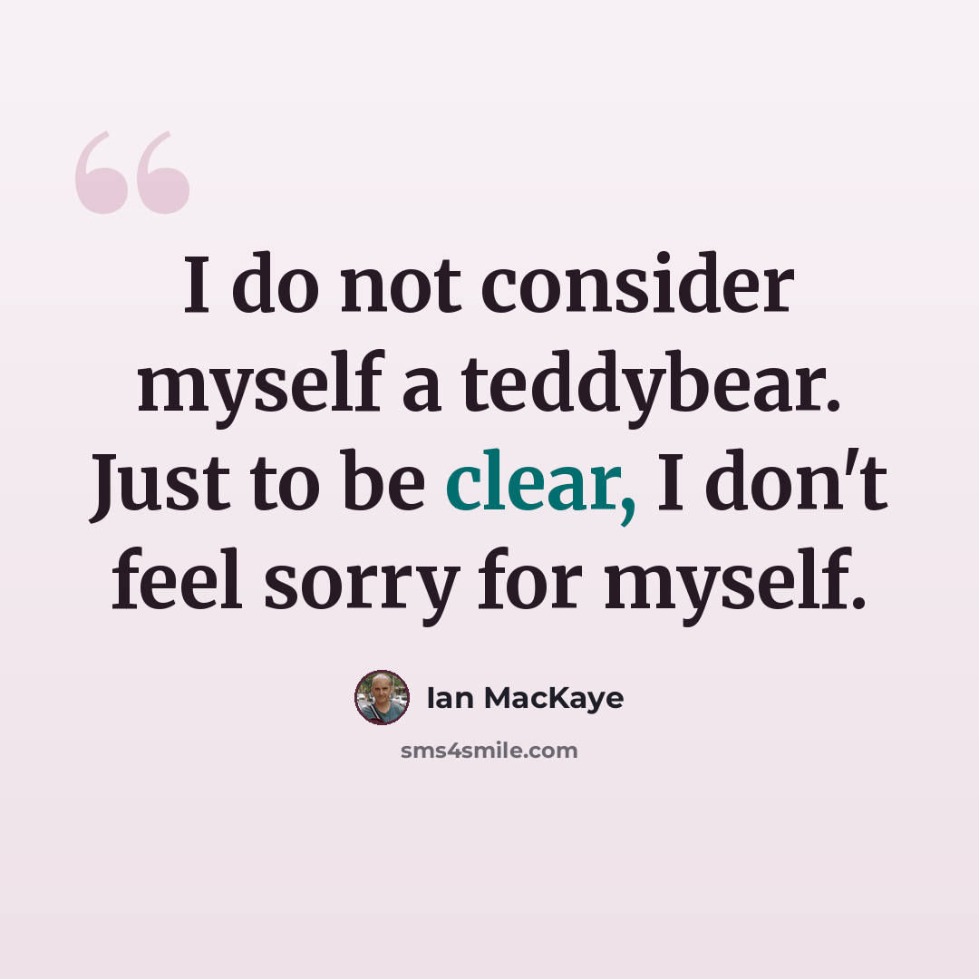 “I do not consider myself a teddybear. Just to be clear, I don't feel sorry for myself.” quote by Ian MacKaye