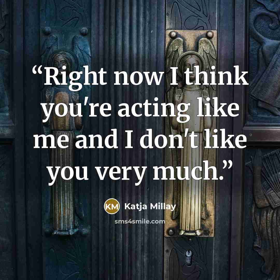 “Right now I think you're acting like me and I don't like you very much.” quote by Katja Millay