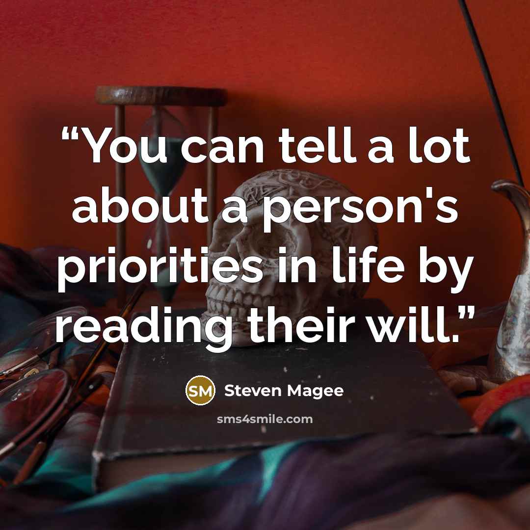 “You can tell a lot about a person's priorities in life by reading their will.” quote by Steven Magee
