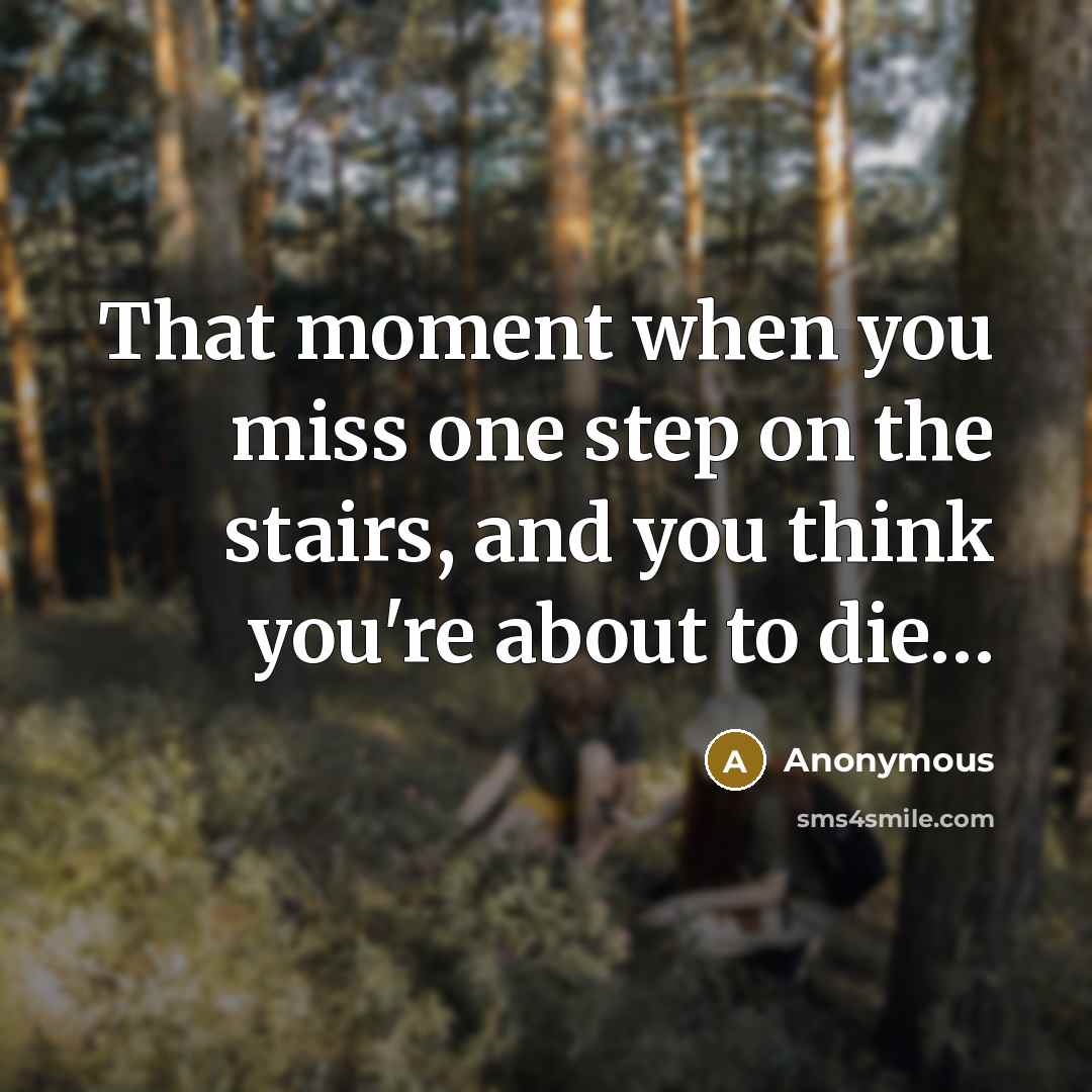 “That moment when you miss one step on the stairs, and you think you're about to die…” quote by Anonymous