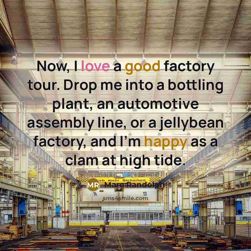 “Now, I love a good factory tour. Drop me into a bottling plant, an automotive assembly line, or a jellybean factory, and I'm happy as a clam at high tide.” quote by Marc Randolph