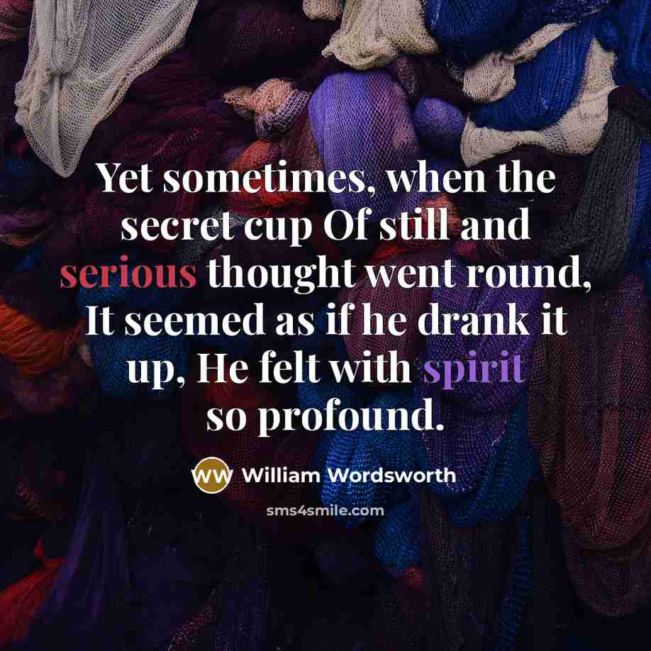 “Yet sometimes, when the secret cup Of still and serious thought went round, It seemed as if he drank it up, He felt with spirit so profound.” quote by William Wordsworth