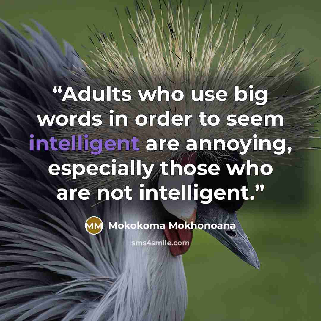 “Adults who use big words in order to seem intelligent are annoying, especially those who are not intelligent.” quote by Mokokoma Mokhonoana