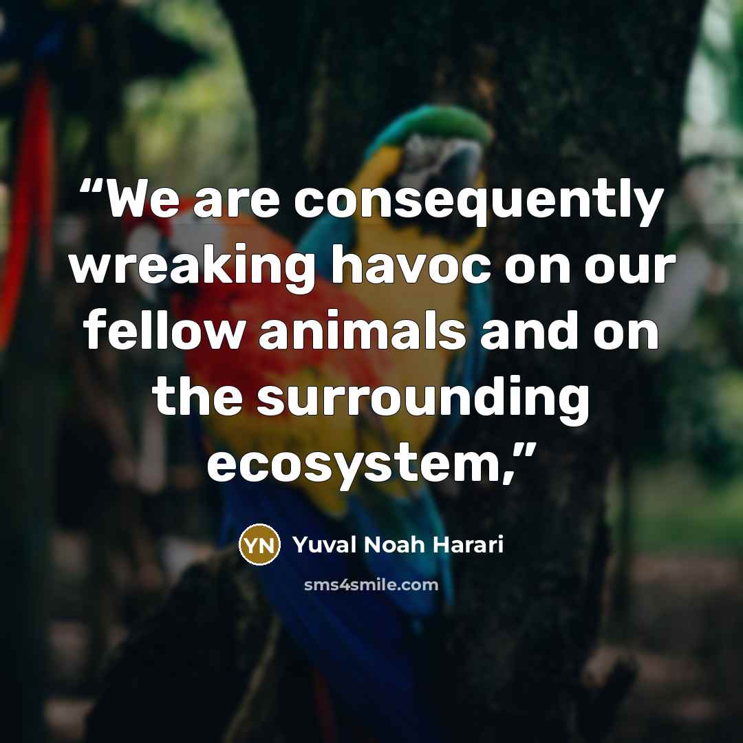 “We are consequently wreaking havoc on our fellow animals and on the surrounding ecosystem,” quote by Yuval Noah Harari