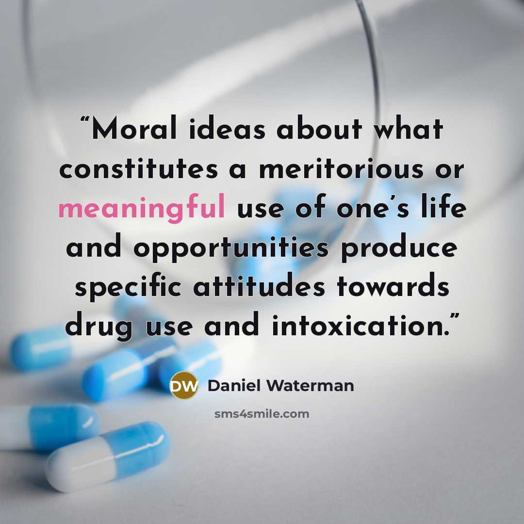 “Moral ideas about what constitutes a meritorious or meaningful use of one’s life and opportunities produce specific attitudes towards drug use and intoxication.” quote by Daniel Waterman