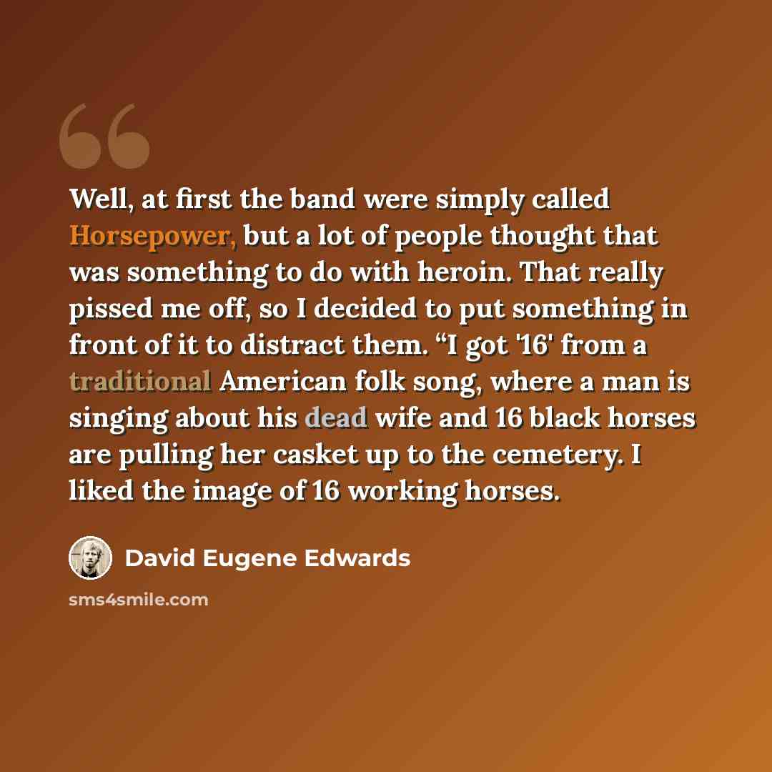 “Well, at first the band were simply called Horsepower, but a lot of people thought that was something to do with heroin. That really pissed me off, so I decided to put something in front of it to distract them. “I got '16' from a traditional American folk song, where a man is singing about his…” quote by David Eugene Edwards