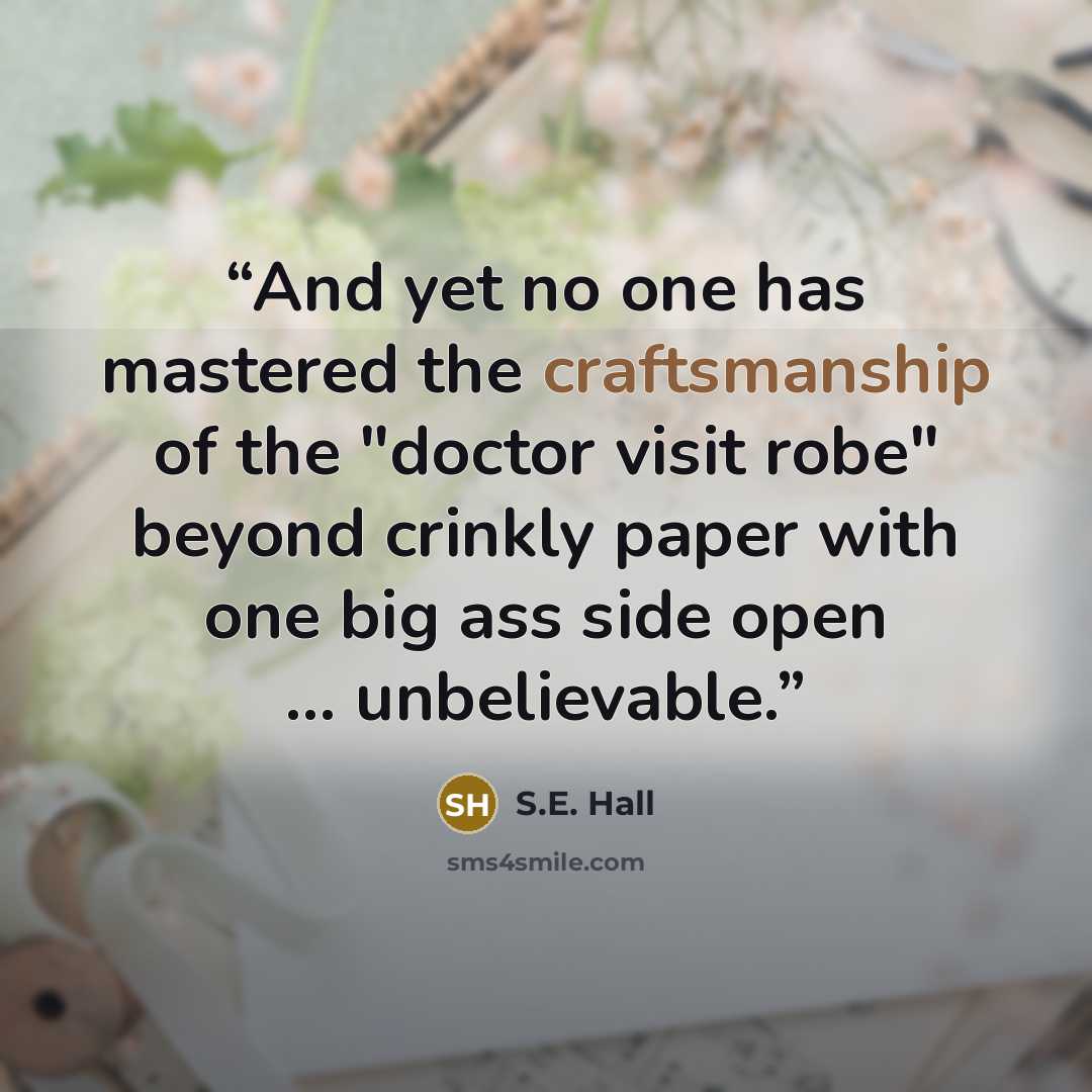 “And yet no one has mastered the craftsmanship of the "doctor visit robe" beyond crinkly paper with one big ass side open … unbelievable.” quote by S.E. Hall