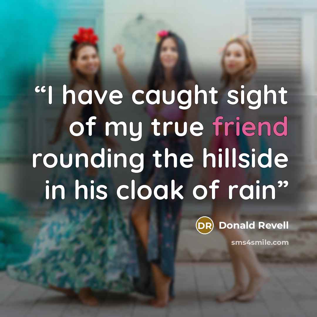 “I have caught sight of my true friend rounding the hillside in his cloak of rain” quote by Donald Revell