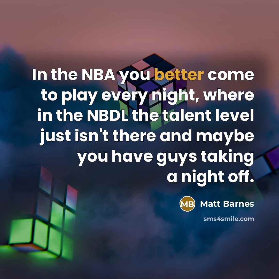 “In the NBA you better come to play every night, where in the NBDL the talent level just isn't there and maybe you have guys taking a night off.” quote by Matt Barnes