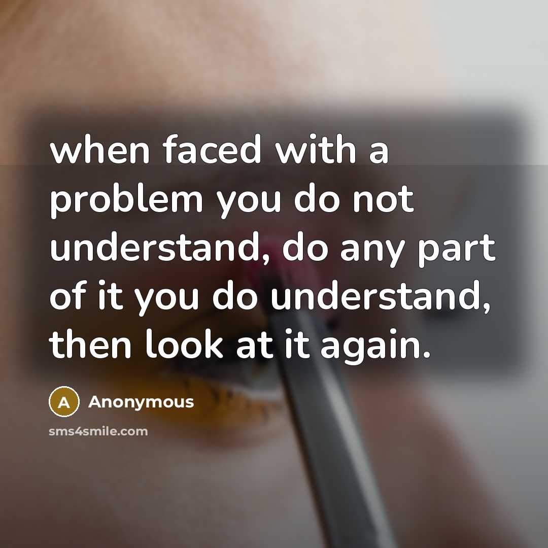 “when faced with a problem you do not understand, do any part of it you do understand, then look at it again.” quote by Anonymous