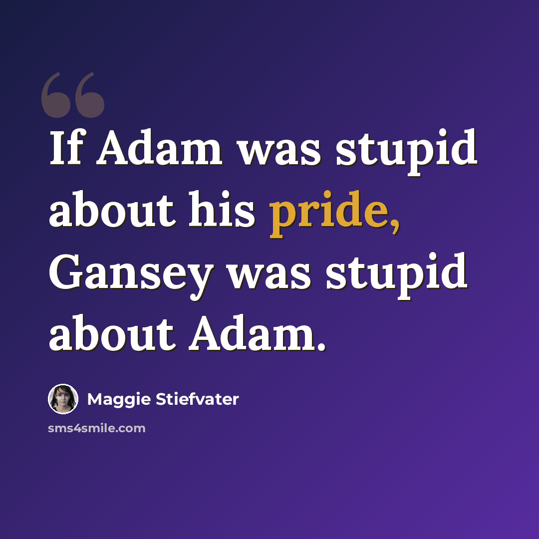 “If Adam was stupid about his pride, Gansey was stupid about Adam.” quote by Maggie Stiefvater