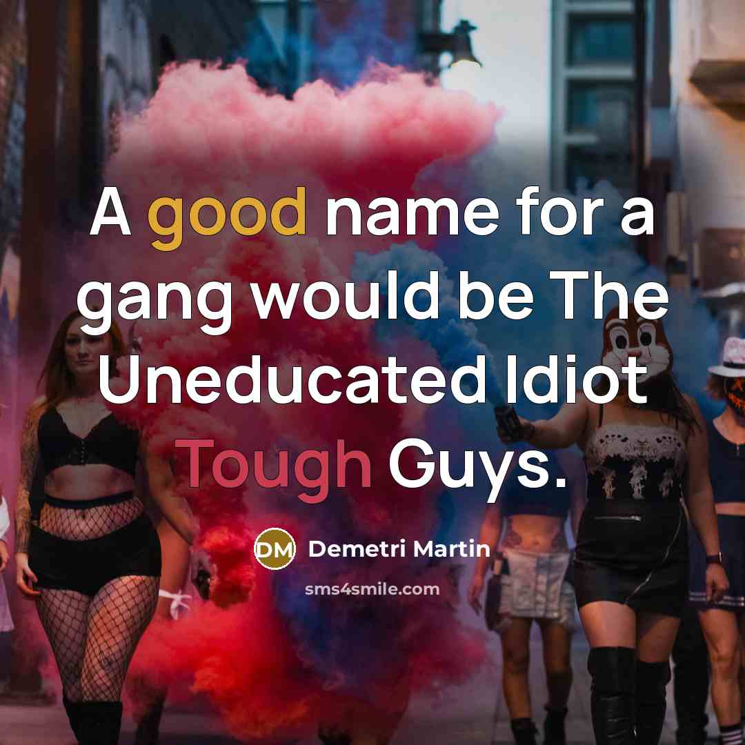 “A good name for a gang would be The Uneducated Idiot Tough Guys.” quote by Demetri Martin
