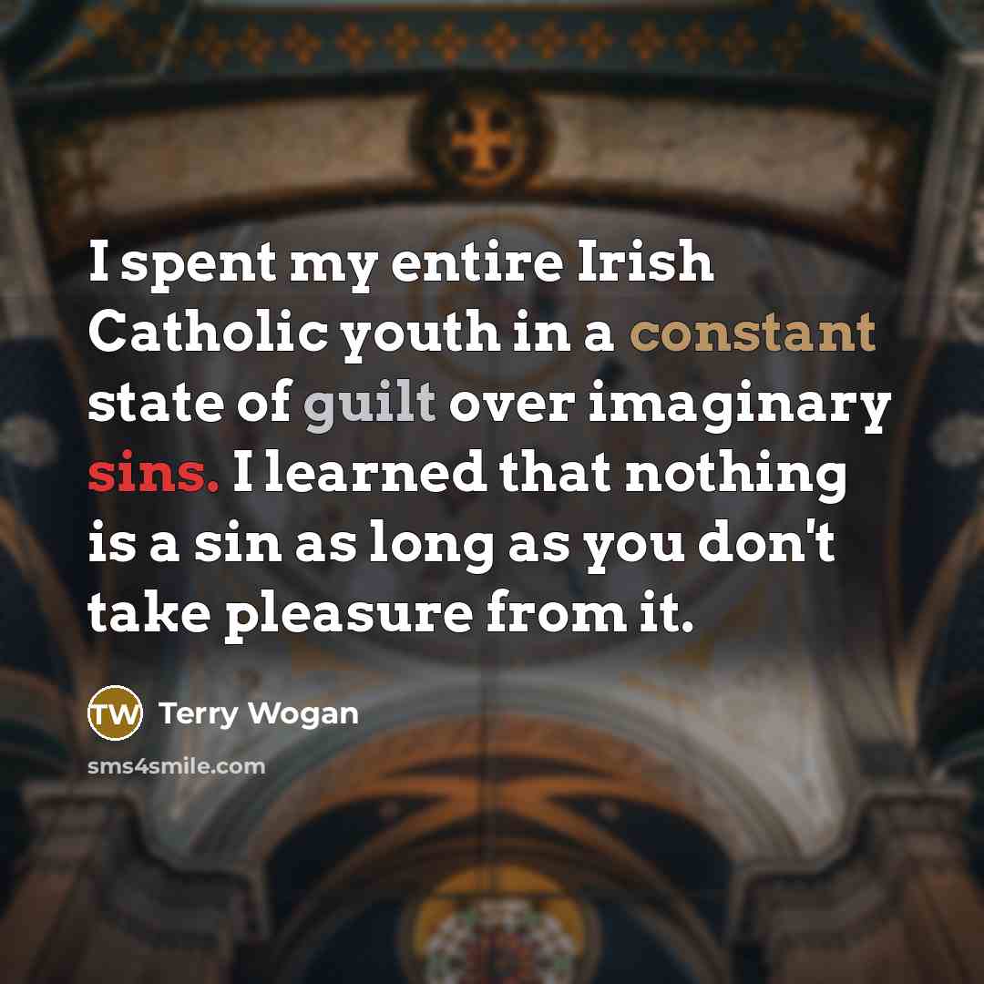 “I spent my entire Irish Catholic youth in a constant state of guilt over imaginary sins. I learned that nothing is a sin as long as you don't take pleasure from it.” quote by Terry Wogan