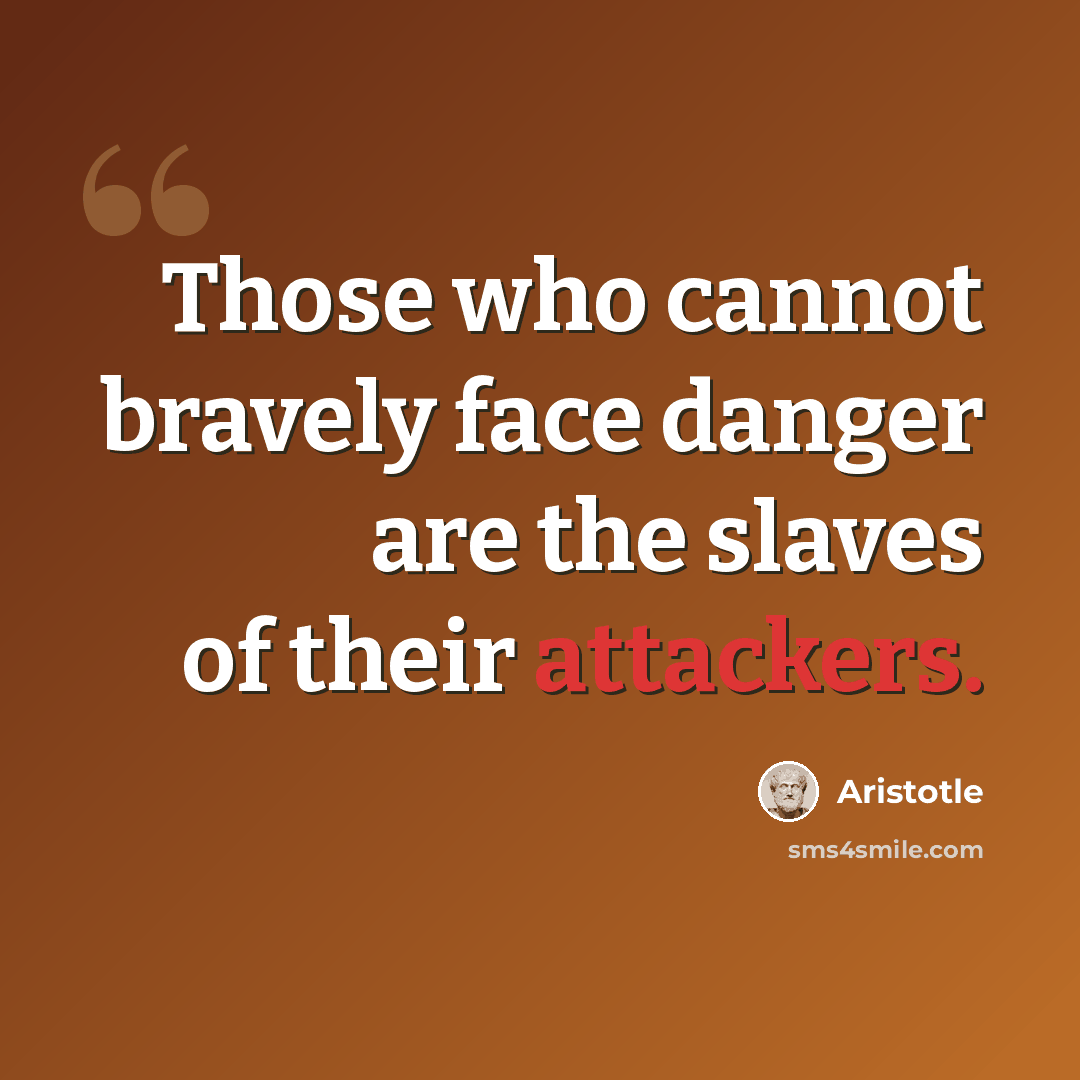 “Those who cannot bravely face danger are the slaves of their attackers.” quote by Aristotle