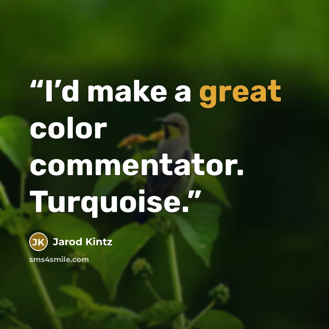 “I’d make a great color commentator. Turquoise.” quote by Jarod Kintz