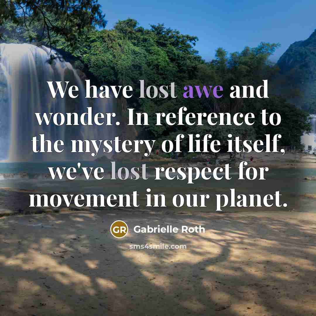 “We have lost awe and wonder. In reference to the mystery of life itself, we've lost respect for movement in our planet.” quote by Gabrielle Roth