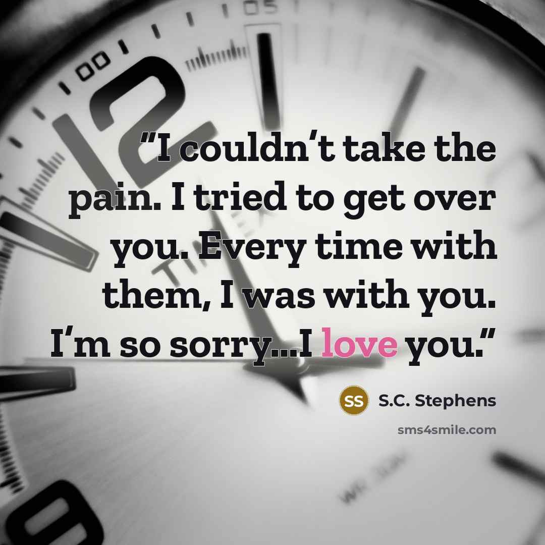 “I couldn’t take the pain. I tried to get over you. Every time with them, I was with you. I’m so sorry…I love you.” quote by S.C. Stephens