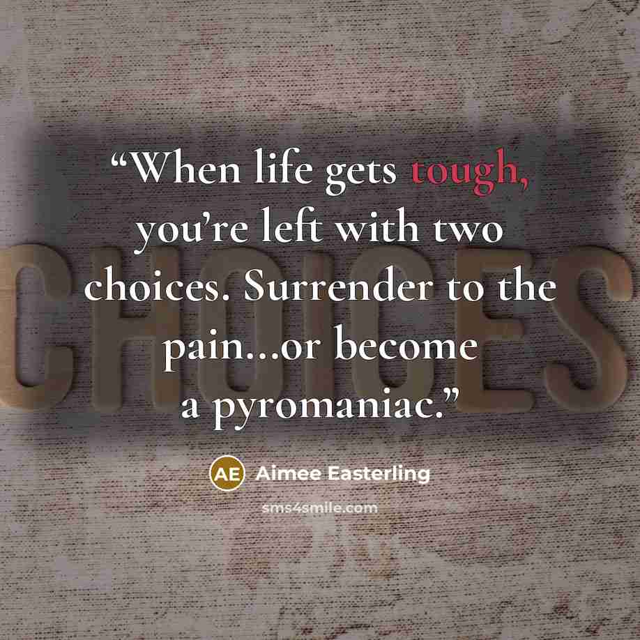 “When life gets tough, you’re left with two choices. Surrender to the pain...or become a pyromaniac.” quote by Aimee Easterling