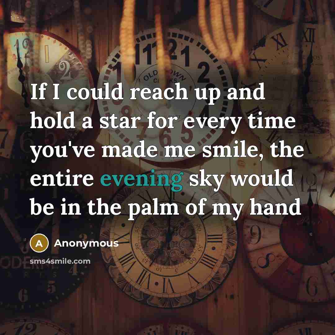 “If I could reach up and hold a star for every time you've made me smile, the entire evening sky would be in the palm of my hand” quote by Anonymous