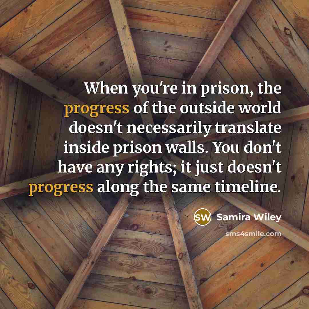 “When you're in prison, the progress of the outside world doesn't necessarily translate inside prison walls. You don't have any rights; it just doesn't progress along the same timeline.” quote by Samira Wiley