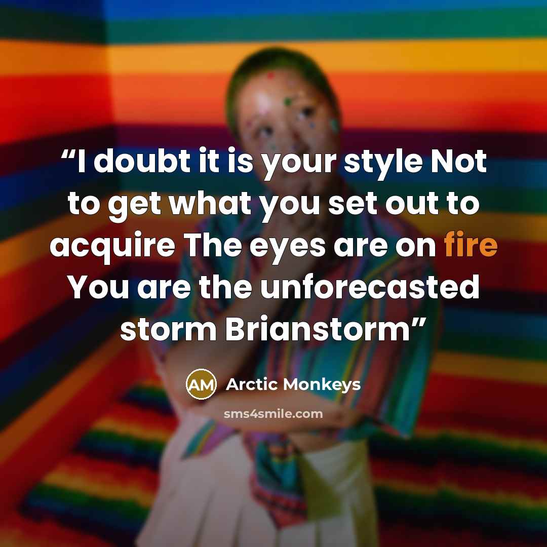 “I doubt it is your style Not to get what you set out to acquire The eyes are on fire You are the unforecasted storm Brianstorm” quote by Arctic Monkeys