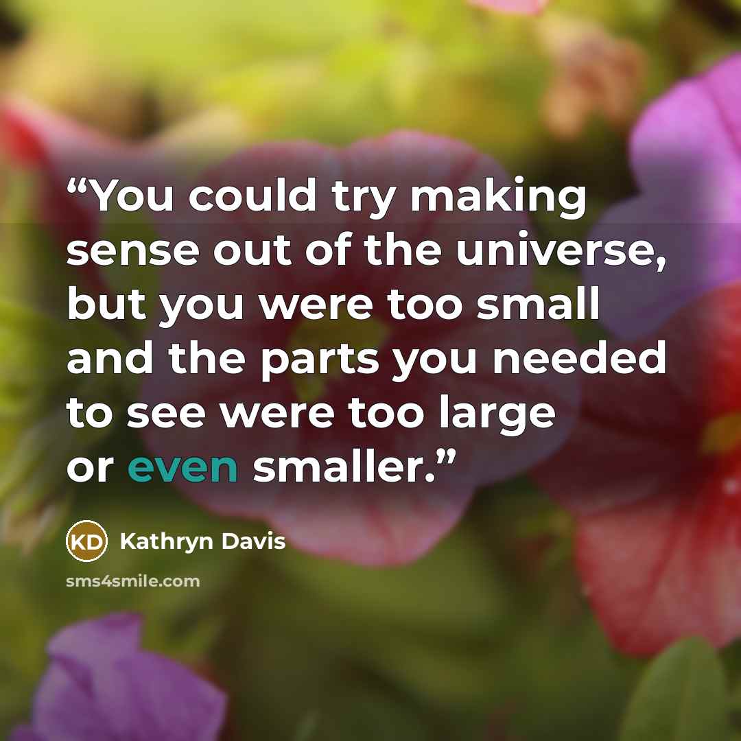 “You could try making sense out of the universe, but you were too small and the parts you needed to see were too large or even smaller.” quote by Kathryn Davis