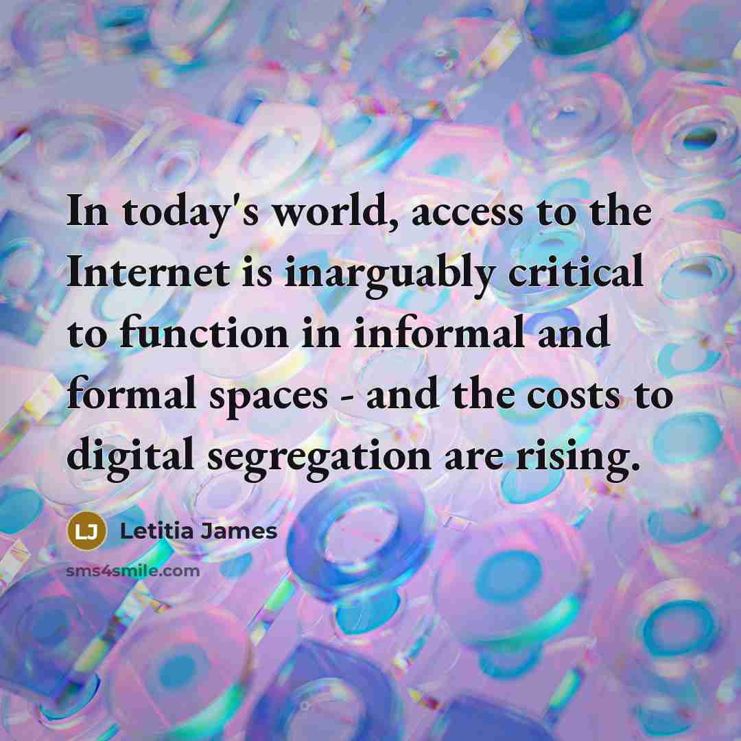 “In today's world, access to the Internet is inarguably critical to function in informal and formal spaces - and the costs to digital segregation are rising.” quote by Letitia James