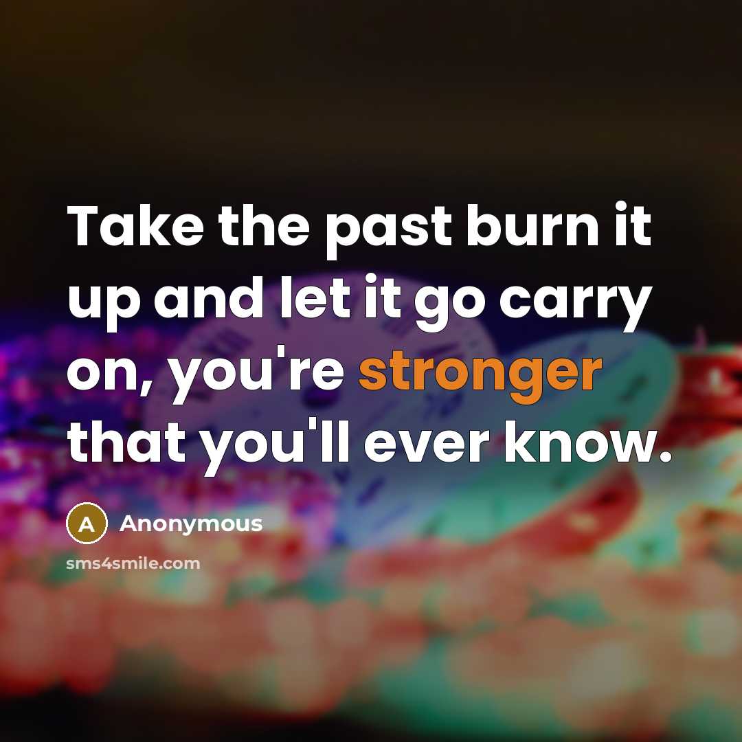 “Take the past burn it up and let it go carry on, you're stronger that you'll ever know.” quote by Anonymous