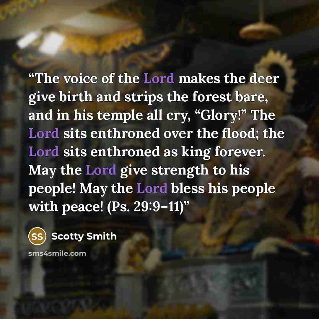 “The voice of the Lord makes the deer give birth and strips the forest bare, and in his temple all cry, “Glory!” The Lord sits enthroned over the flood; the Lord sits enthroned as king forever. May the Lord give strength to his people! May the Lord bless his people with peace! (Ps. 29:9–11)” quote by Scotty Smith