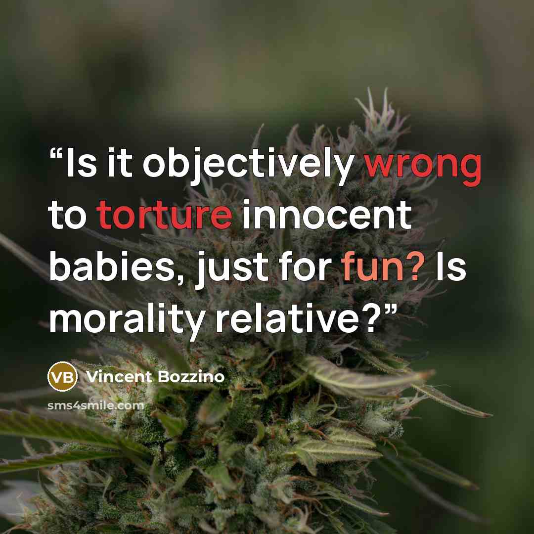 “Is it objectively wrong to torture innocent babies, just for fun? Is morality relative?” quote by Vincent Bozzino
