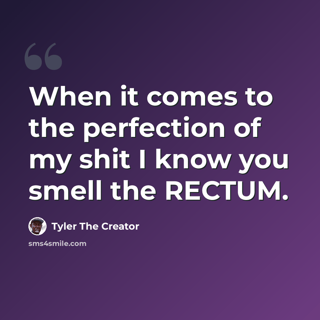 “When it comes to the perfection of my shit I know you smell the RECTUM.” quote by Tyler The Creator