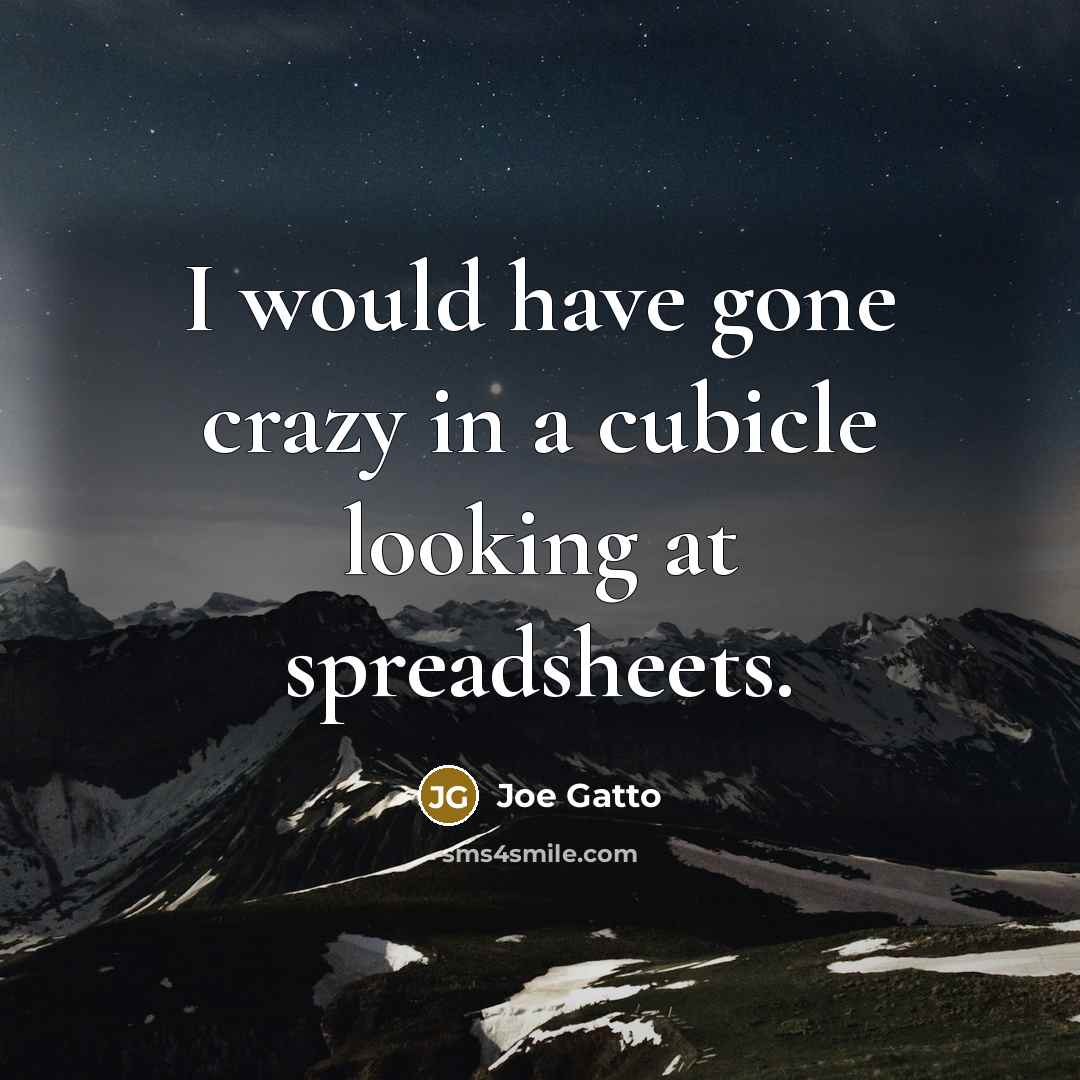 “I would have gone crazy in a cubicle looking at spreadsheets.” quote by Joe Gatto