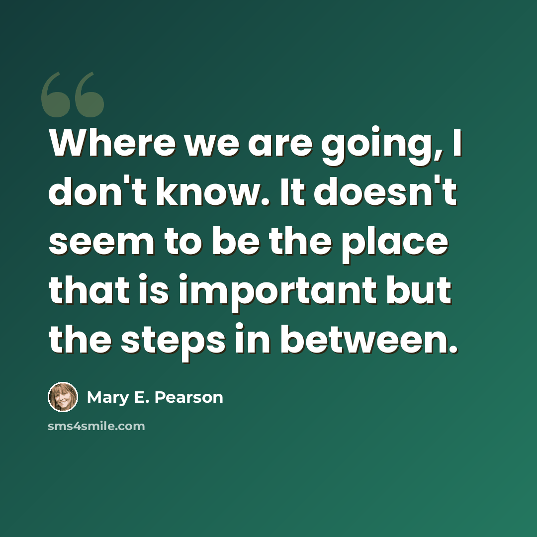 “Where we are going, I don't know. It doesn't seem to be the place that is important but the steps in between.” quote by Mary E. Pearson