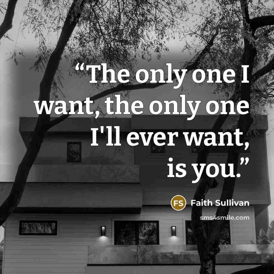 “The only one I want, the only one I'll ever want, is you.” quote by Faith Sullivan