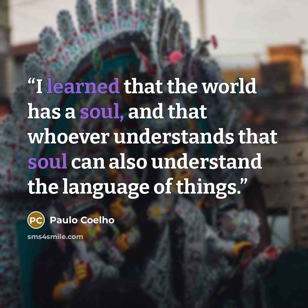 “I learned that the world has a soul, and that whoever understands that soul can also understand the language of things.” quote by Paulo Coelho