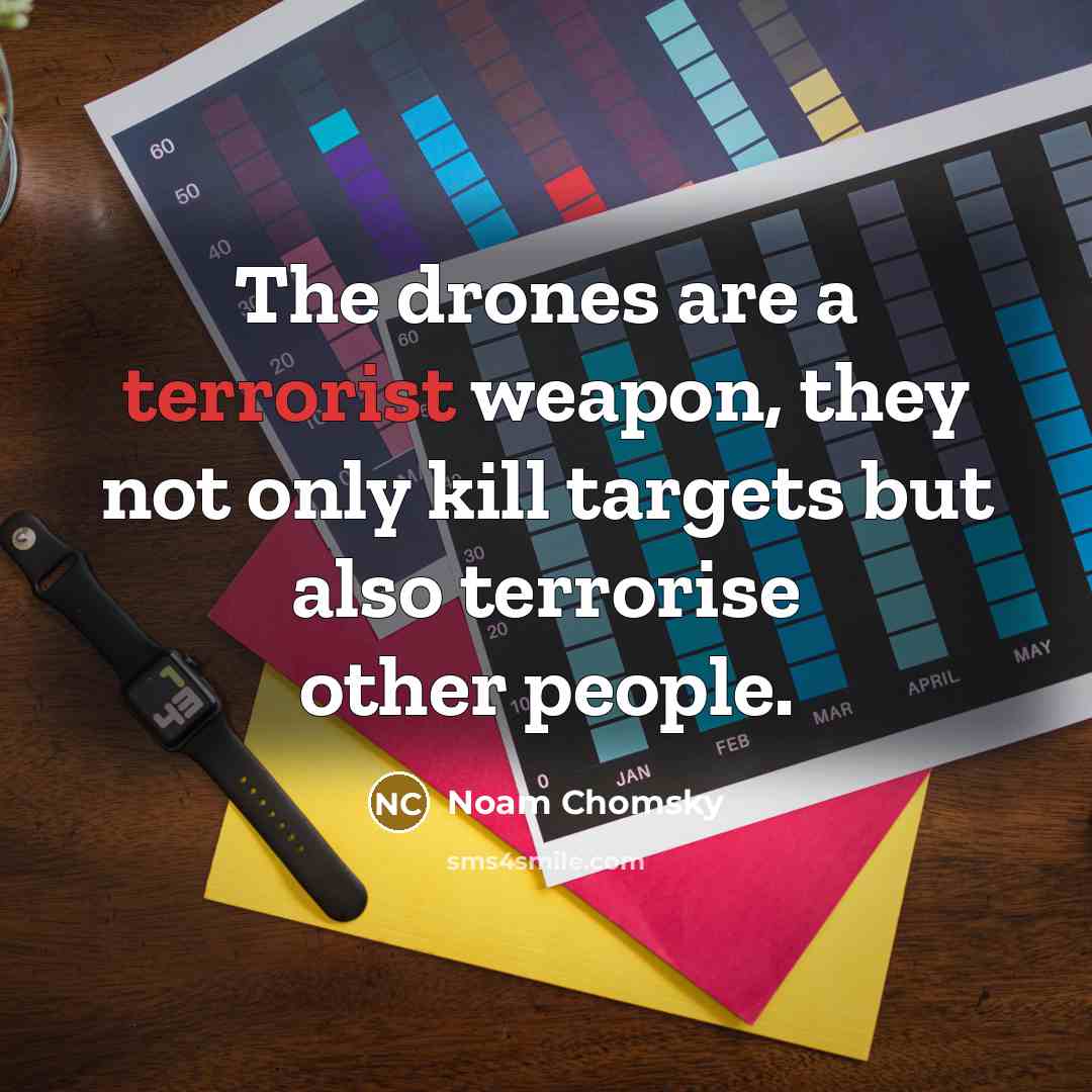 “The drones are a terrorist weapon, they not only kill targets but also terrorise other people.” quote by Noam Chomsky