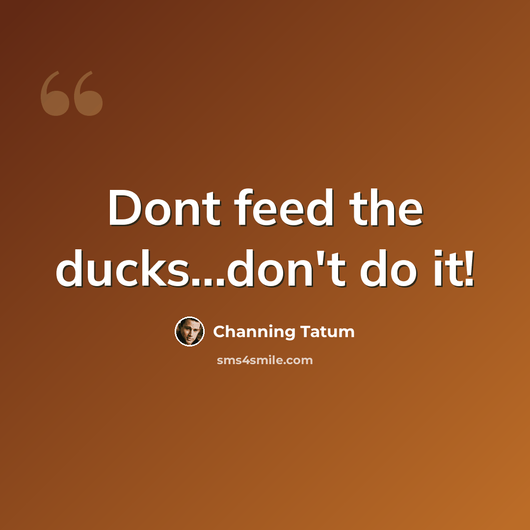 “Dont feed the ducks...don't do it!” quote by Channing Tatum