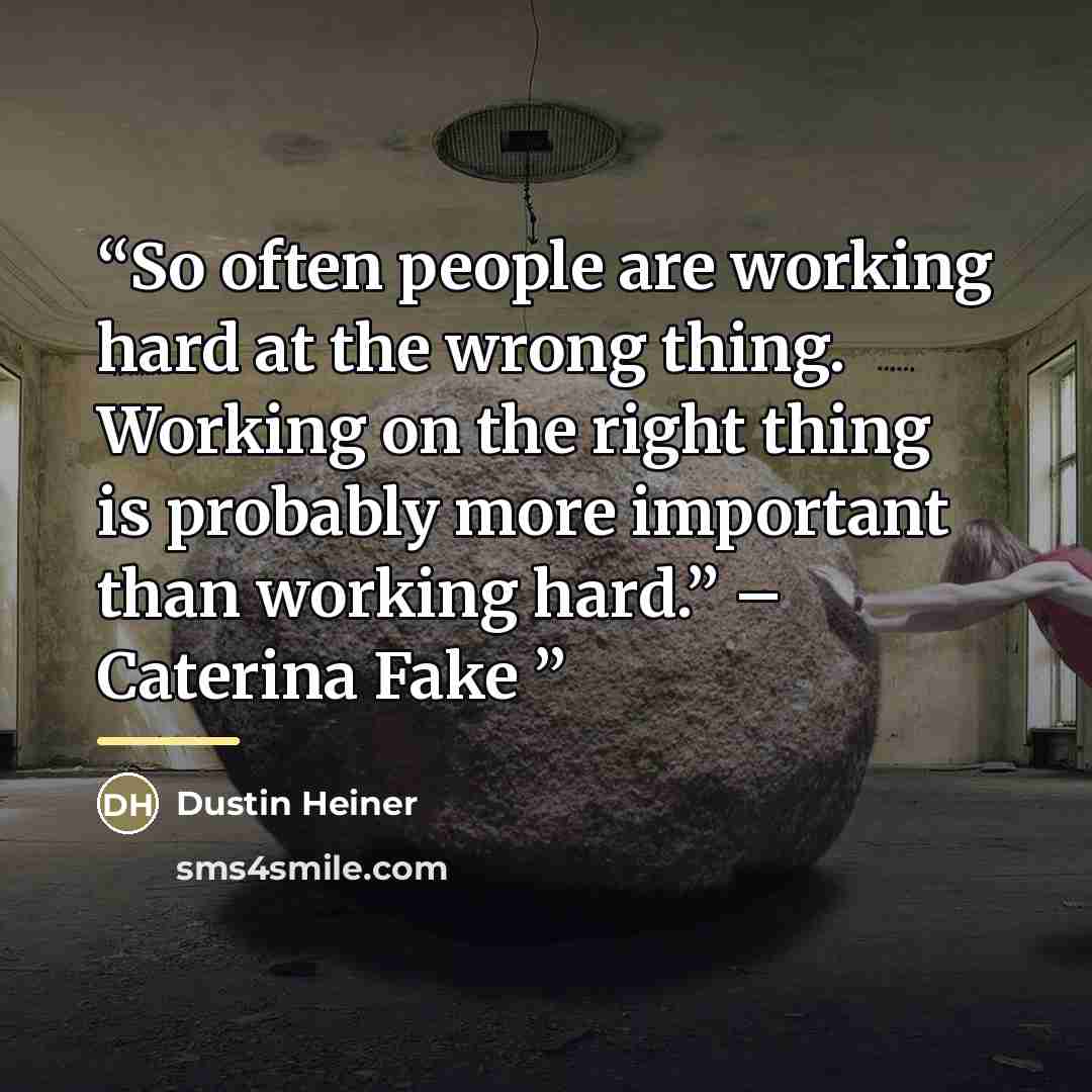 “So often people are working hard at the wrong thing. Working on the right thing is probably more important than working hard.” – Caterina Fake” quote by Dustin Heiner