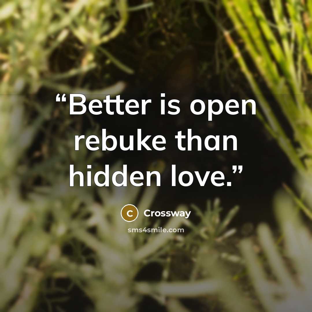 “Better is open rebuke than hidden love.” quote by Crossway