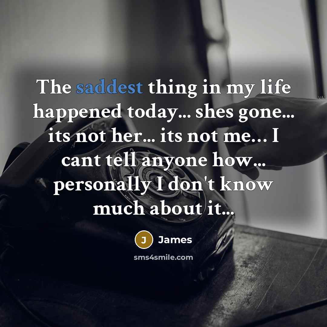 “The saddest thing in my life happened today... shes gone... its not her... its not me… I cant tell anyone how... personally I don't know much about it...” quote by James