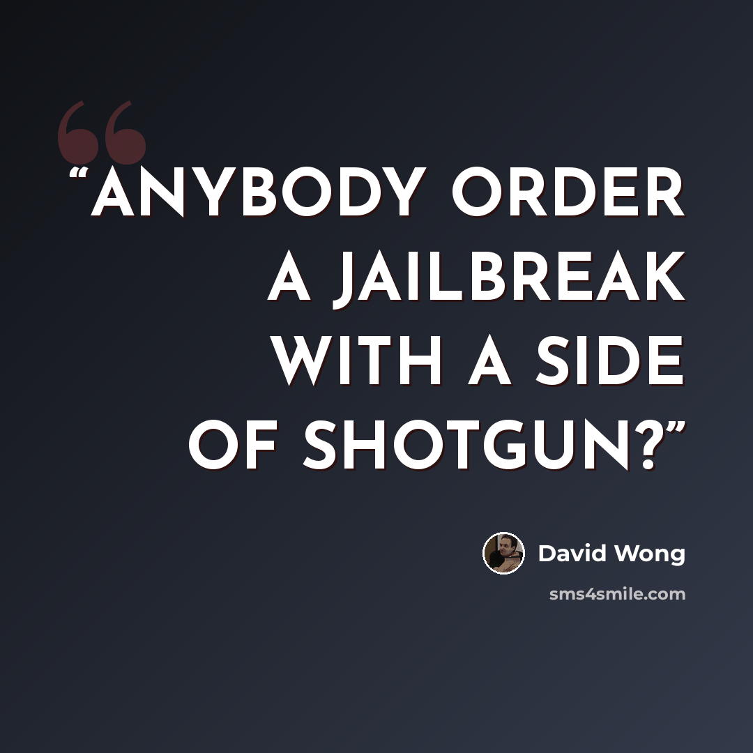 “ANYBODY ORDER A JAILBREAK WITH A SIDE OF SHOTGUN?” quote by David Wong