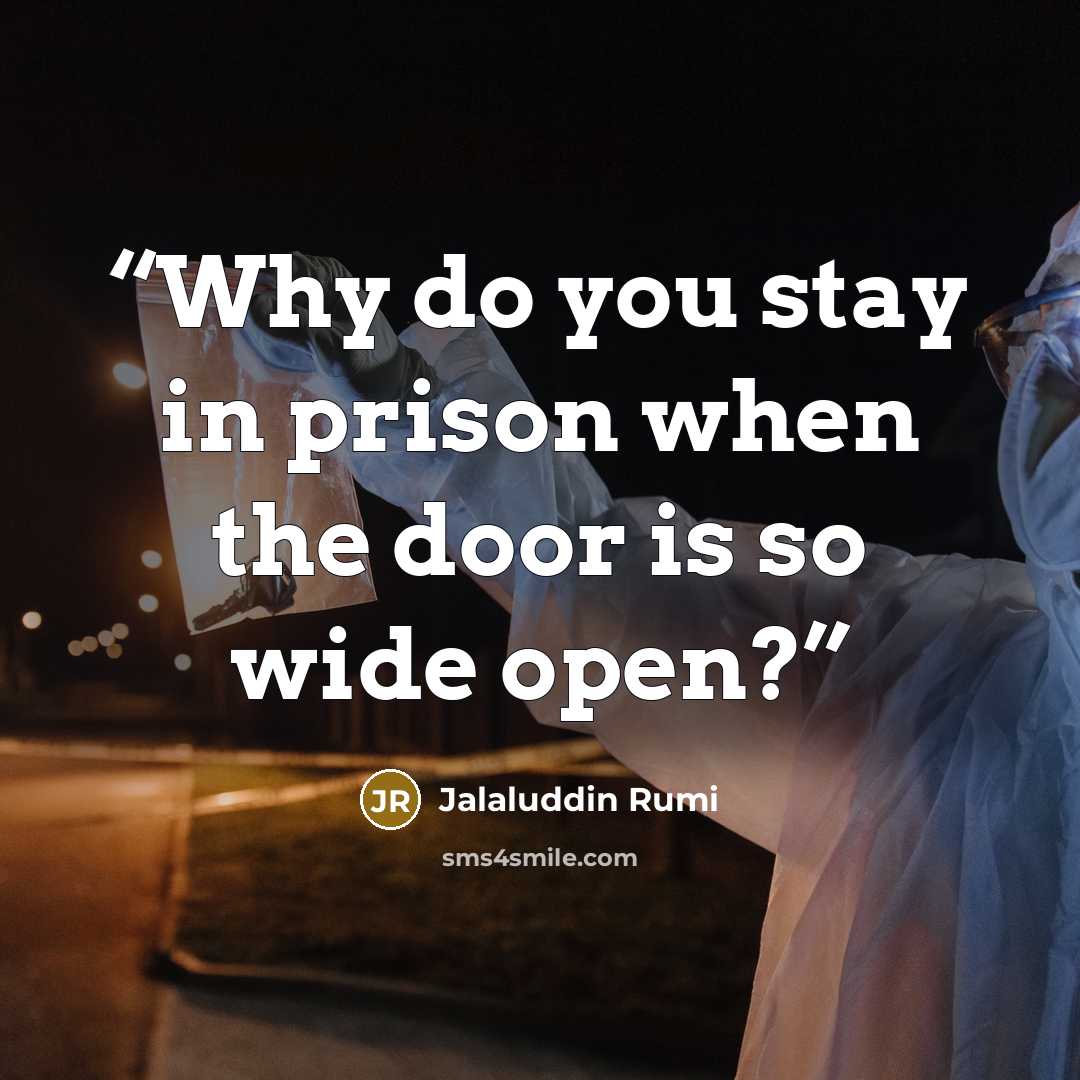 “Why do you stay in prison when the door is so wide open?” quote by Jalaluddin Rumi