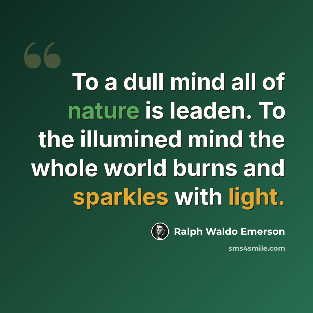 “To a dull mind all of nature is leaden. To the illumined mind the whole world burns and sparkles with light.” quote by Ralph Waldo Emerson