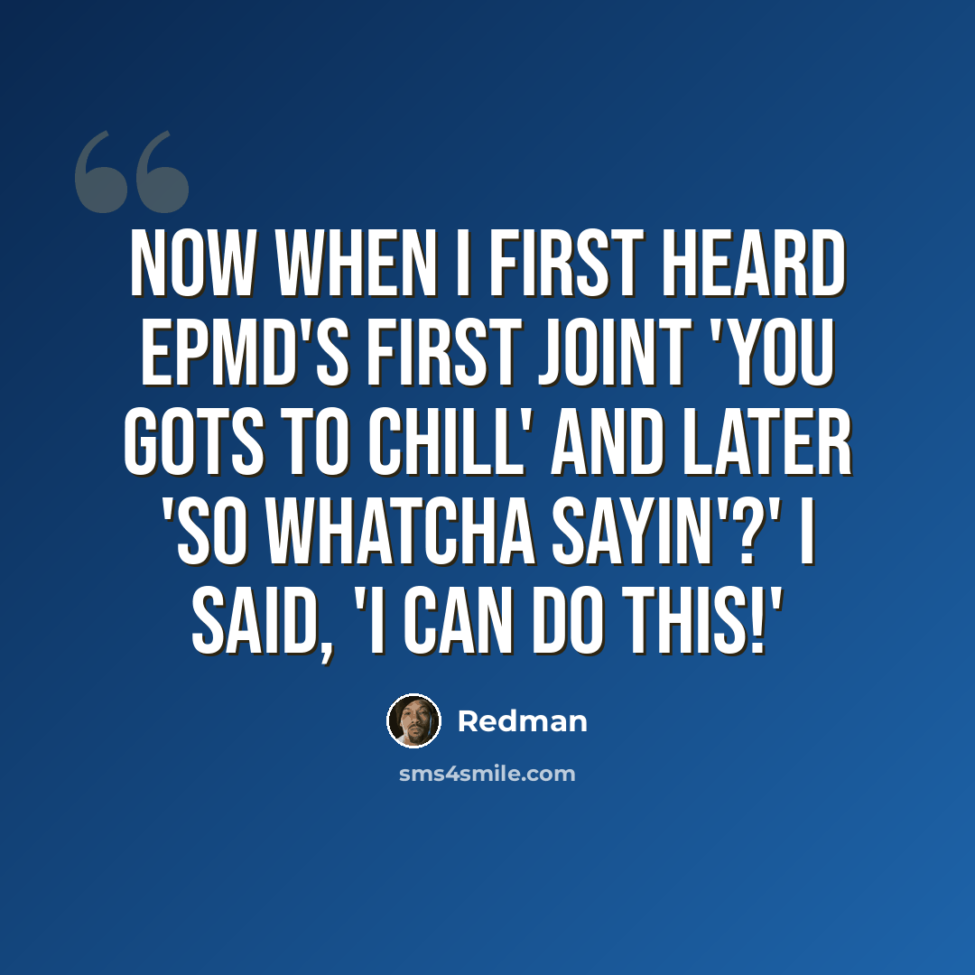 “Now when I first heard EPMD's first joint 'You Gots to Chill' and later 'So Whatcha Sayin'?' I said, 'I can do this!'” quote by Redman