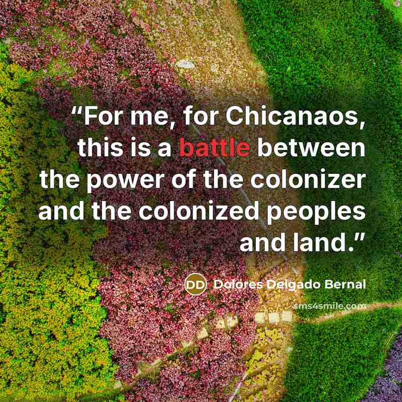 “For me, for Chicanaos, this is a battle between the power of the colonizer and the colonized peoples and land.” quote by Dolores Delgado Bernal