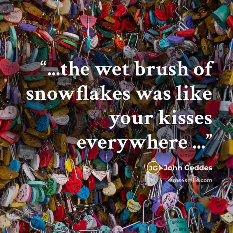 “...the wet brush of snowflakes was like your kisses everywhere ...” quote by John Geddes