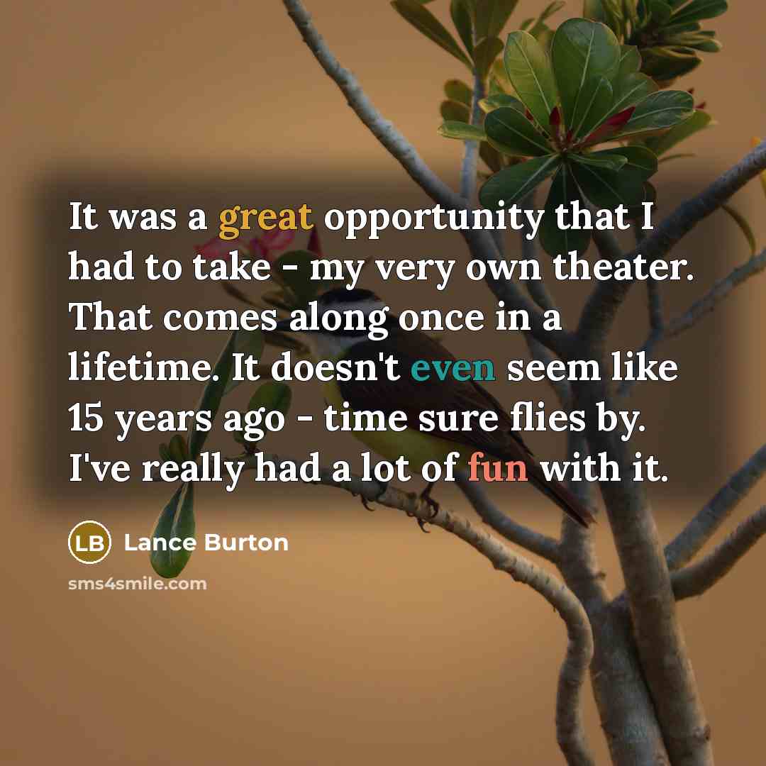 “It was a great opportunity that I had to take - my very own theater. That comes along once in a lifetime. It doesn't even seem like 15 years ago - time sure flies by. I've really had a lot of fun with it.” quote by Lance Burton