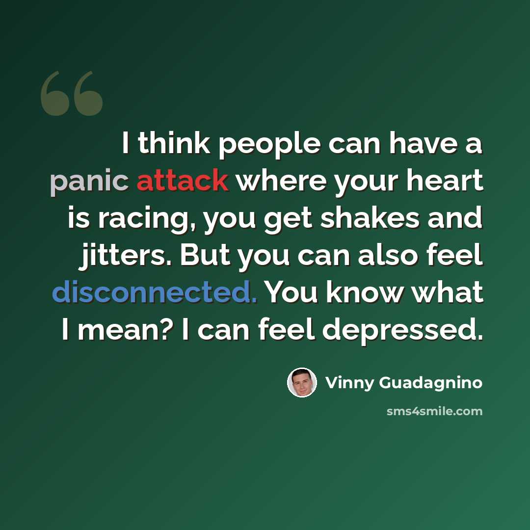 “I think people can have a panic attack where your heart is racing, you get shakes and jitters. But you can also feel disconnected. You know what I mean? I can feel depressed.” quote by Vinny Guadagnino