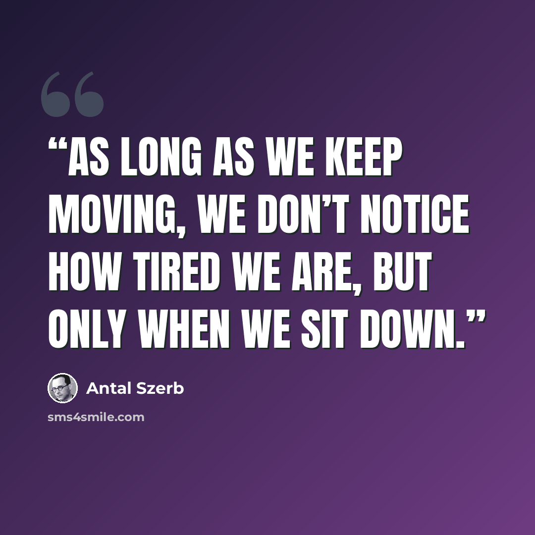 “as long as we keep moving, we don’t notice how tired we are, but only when we sit down.” quote by Antal Szerb
